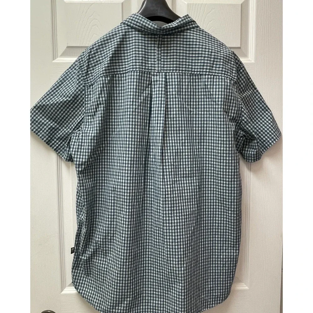 The North Face Men's XL Button Up Shirt Short Sleeve Green White Gingham Outdoor